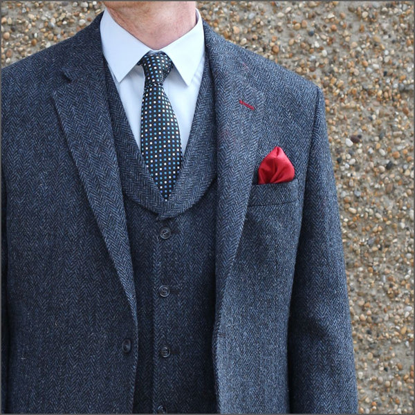 Harris Tweed Dark Blue Herringbone 3pc Suit=
