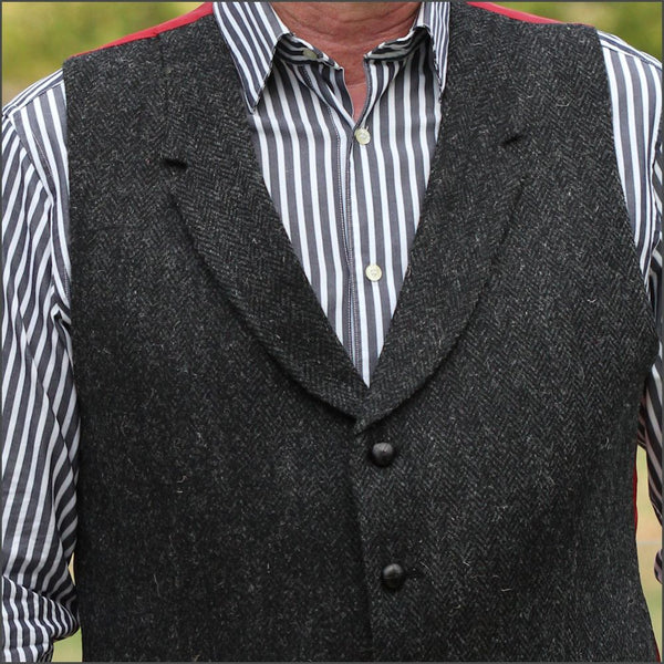 Harris Tweed Charcoal Herringbone Waistcoat`