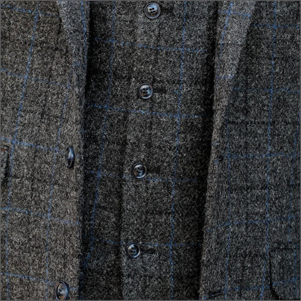 Harris Tweed Grey Marl With Blue Over Check Jacket=