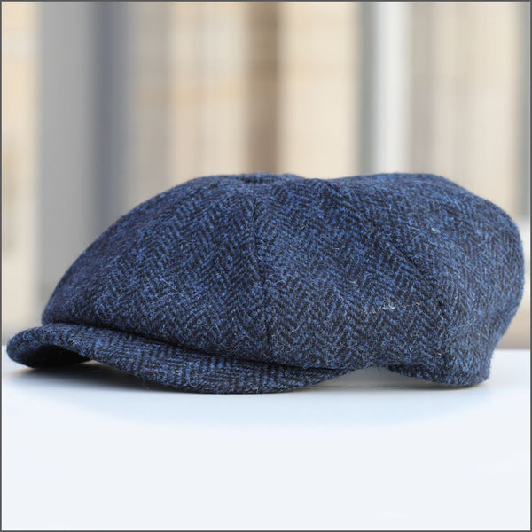 Harris Tweed  Carloway 8 Piece Blue Herringbone Cap--