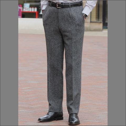Harris Tweed Grey Herringbone Trouser=
