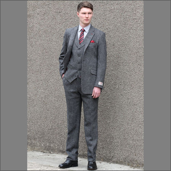 Harris Tweed Grey Herringbone 3pic Suit=