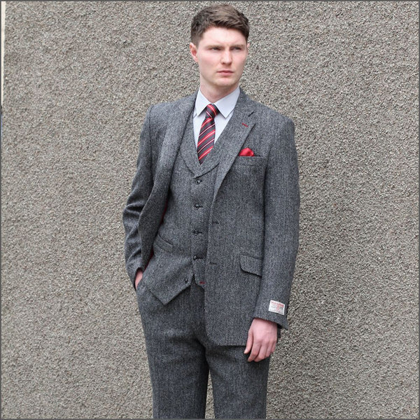 Harris Tweed Grey Herringbone 3pic Suit=