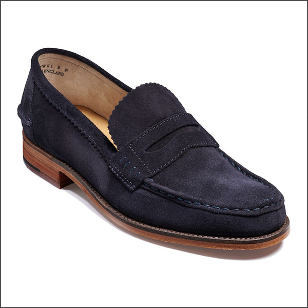 Barker Caruso Navy Suede Penny Loafer.