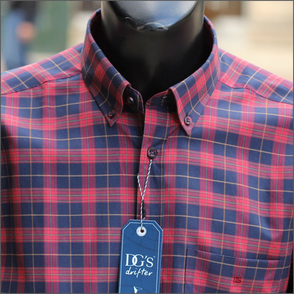 Drifter Ivano Maroon, Navy & Red Check Shirt--