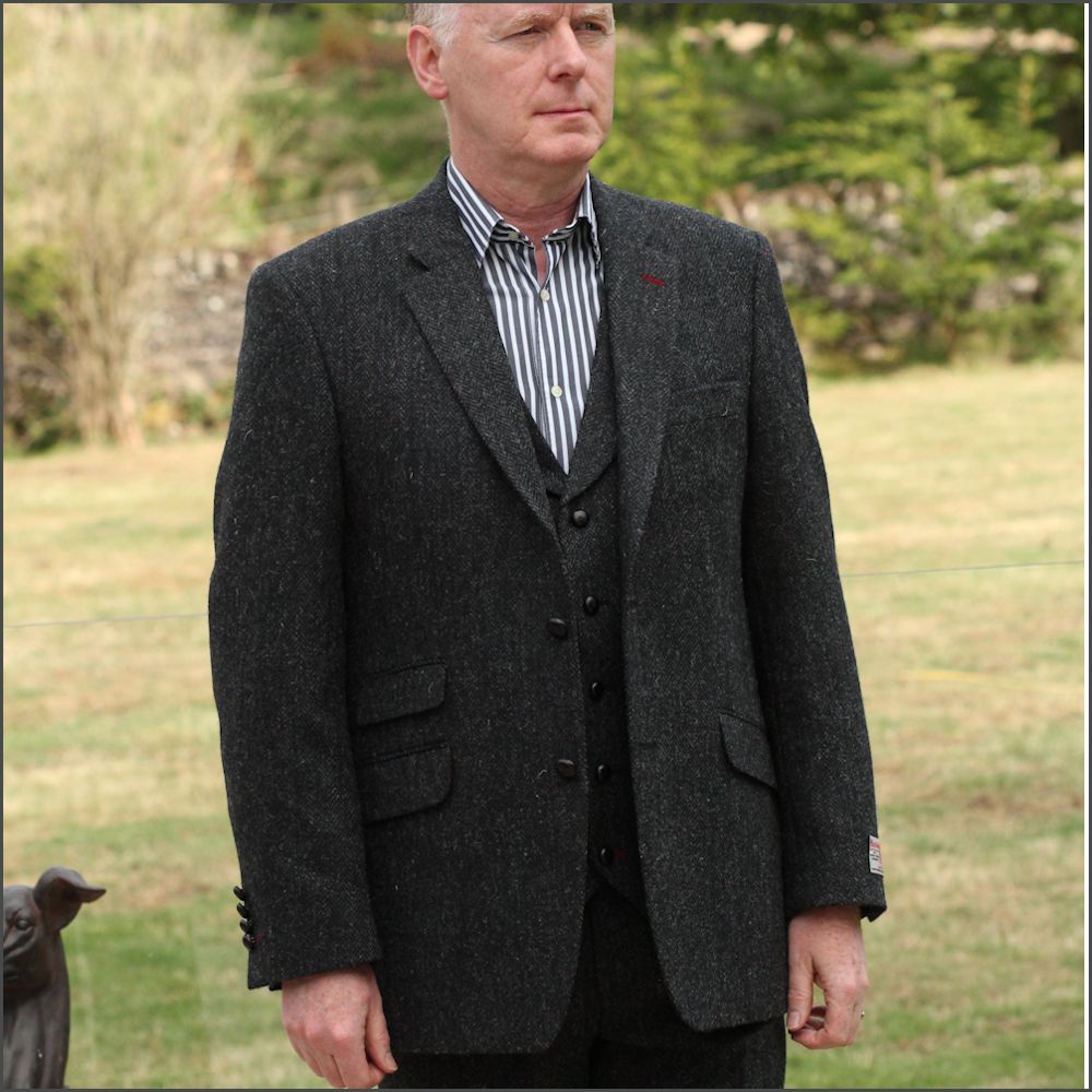 Harris Tweed Charcoal Herringbone Jacket=