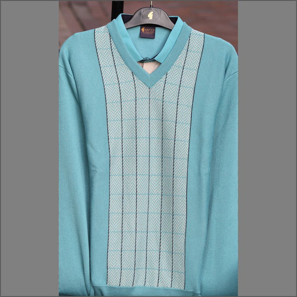Gabicci M08 Duck Egg Pattern V Neck=