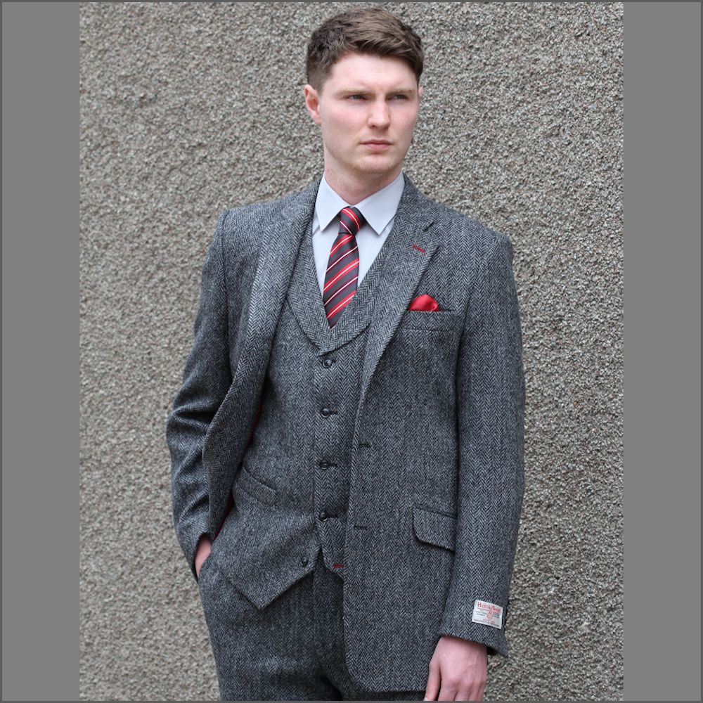 Harris Tweed Grey Herringbone 3pic Suit=