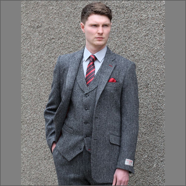 Harris Tweed Grey Herringbone 3pic Suit=