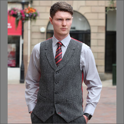 Harris Tweed  Grey Herringbone Waistcoat`