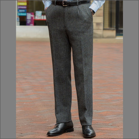 Harris Tweed Heather Blue Herringbone Trouser=
