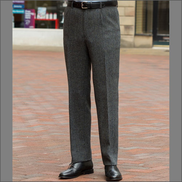 Harris Tweed Heather Blue Herringbone Trouser=