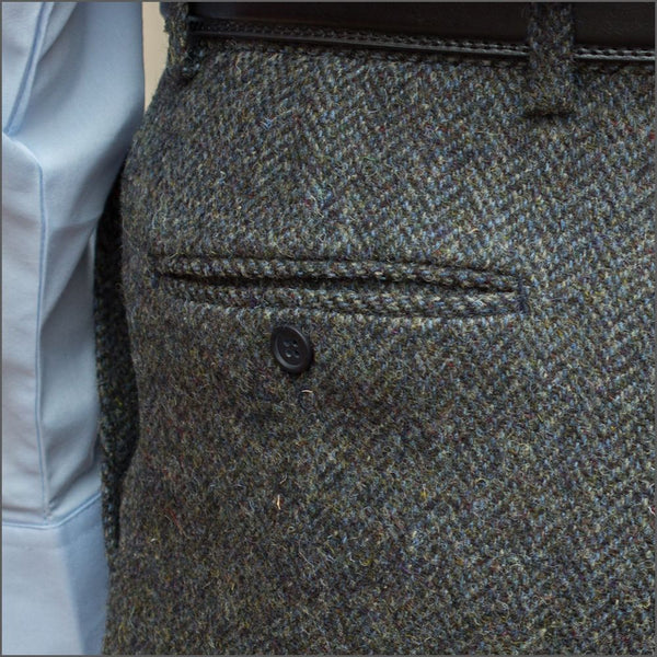 Harris Tweed Heather Blue Herringbone Trouser=
