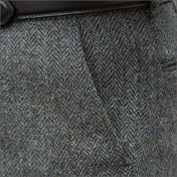 Harris Tweed Heather Blue Herringbone Trouser=