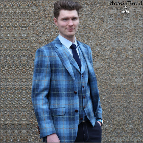 Harris Tweed Light Blue Check Jacket=