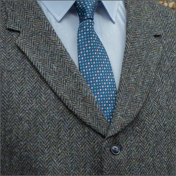 Harris Tweed Heather Blue Herringbone 3pc Suit=