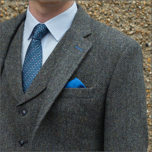 Harris Tweed Heather Blue Herringbone 3pc Suit=