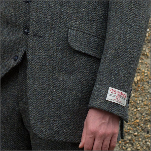 Harris Tweed Heather Blue Herringbone 3pc Suit=