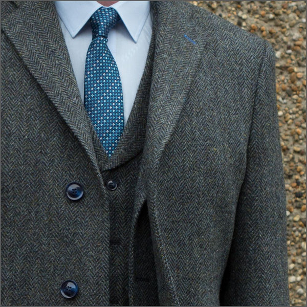 Harris Tweed Blue Heather Herringbone Overcoat*