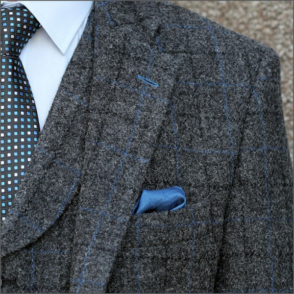 Harris Tweed Grey Marl With Blue Over Check Jacket=