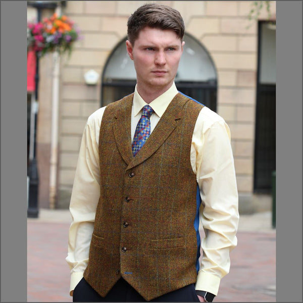 Harris Tweed Rust Check Waistcoat=