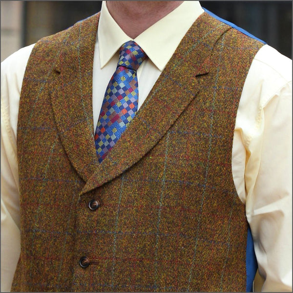 Harris Tweed Rust Check Waistcoat=