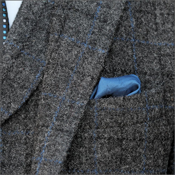 Harris Tweed Grey Marl With Blue Over Check Jacket=