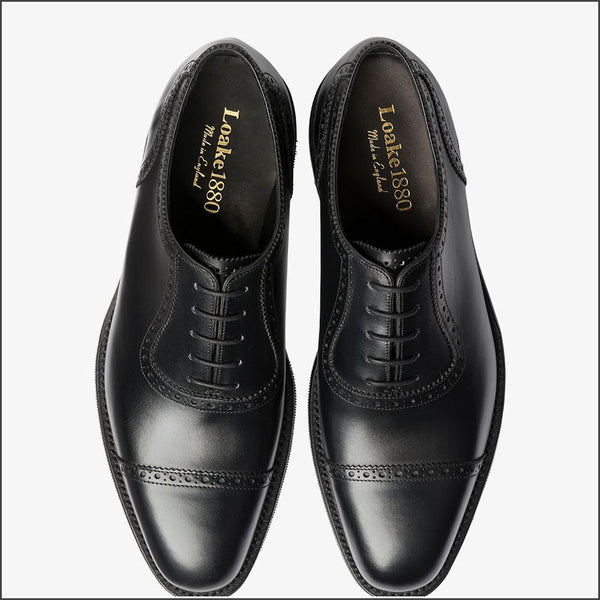 Loake Fleet Black Semi Brogue Oxford Shoe* | cwmenswear