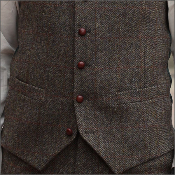 Harris Tweed Brown Herringbone Waist Coat`