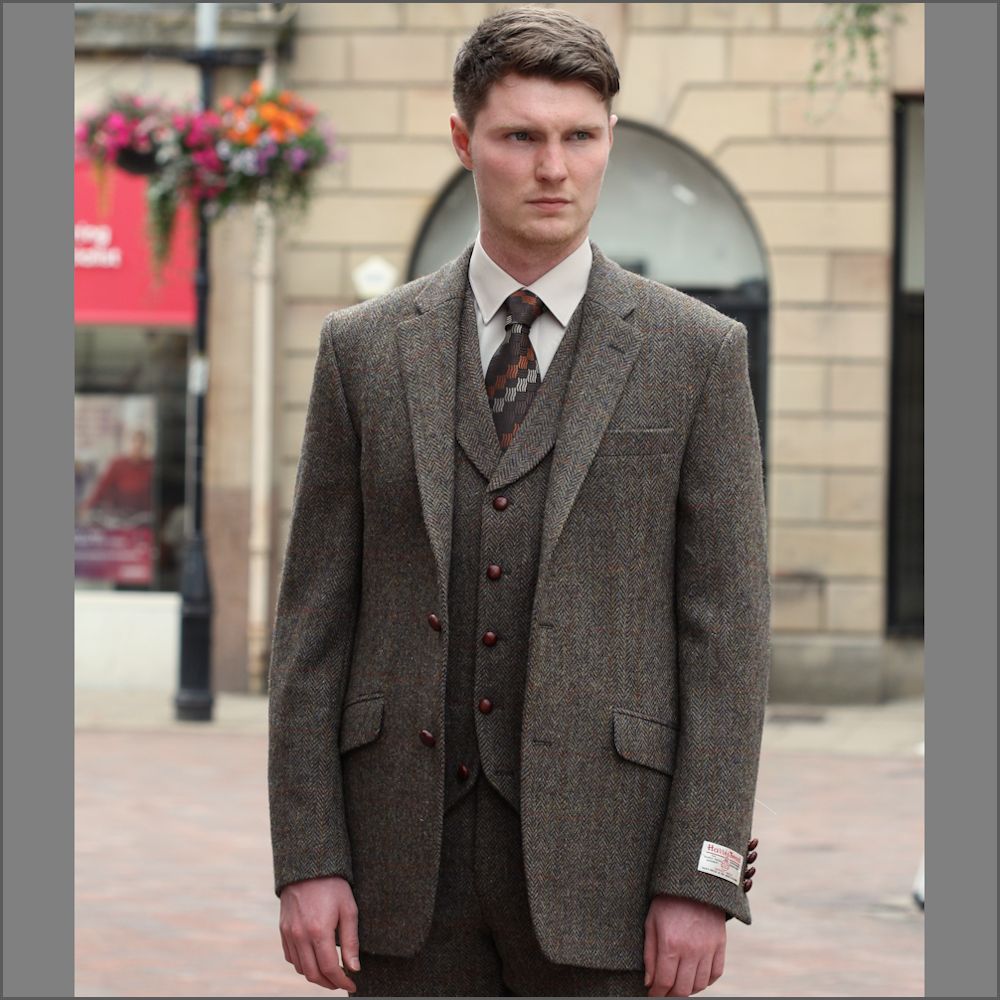 Men's Classic Scottish Harris Tweed Brown Waistcoat for 