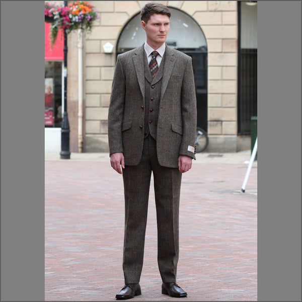 Harris Tweed Brown Herringbone 3 piece Suit=