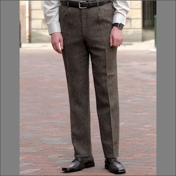 Harris Tweed Brown Herringbone Trouser=
