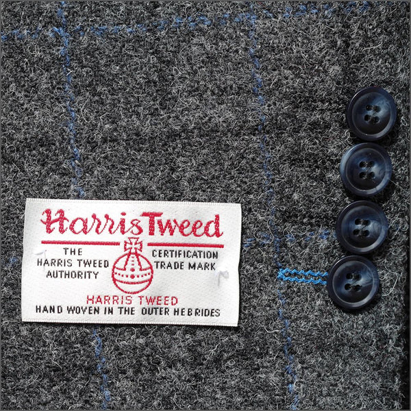 Harris Tweed Grey Marl With Blue Over Check Jacket=