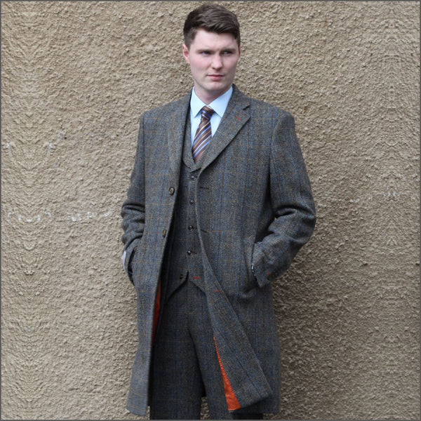 Harris Tweed Brown Blue Herringbone Overcoat^^ | cwmenswear