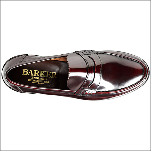 Barker Caruso Burgundy Hi-Shine Penny Loafer.