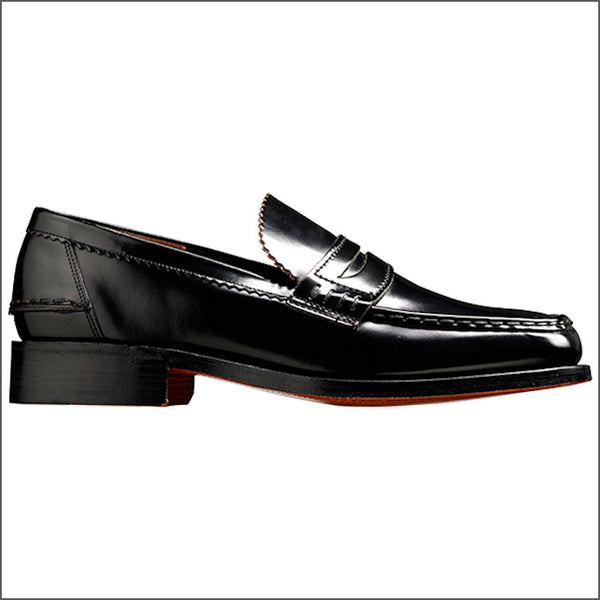 Barker Caruso Black Hi-Shine Penny Loafer.
