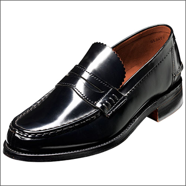 Barker Caruso Black Hi-Shine Penny Loafer.