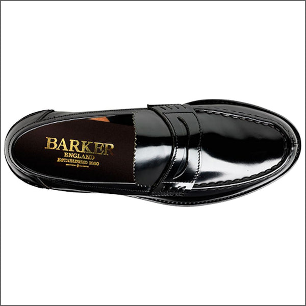 Barker Caruso Black Hi-Shine Penny Loafer.
