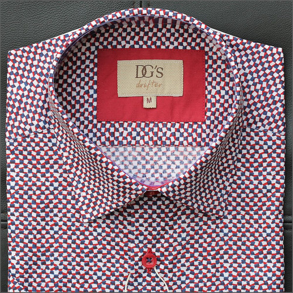 Drifter Giovanni Red & Navy with White Pattern Short Sleeve Shirt.