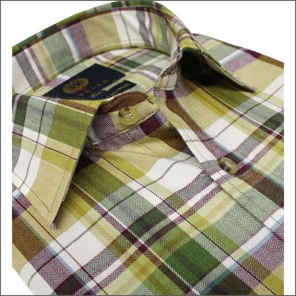 Viyella Gold Purple Check Wool Blend  Shirt<>