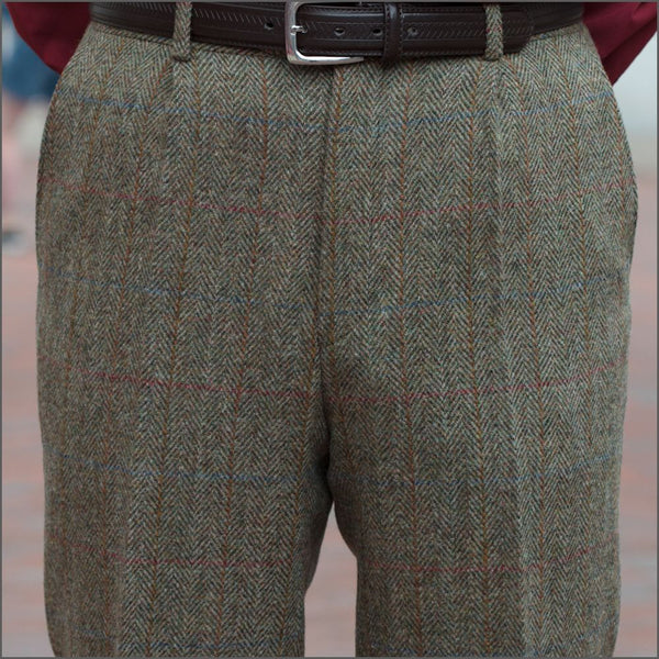 Harris Tweed Beige/Olive Herringbone Trousers=