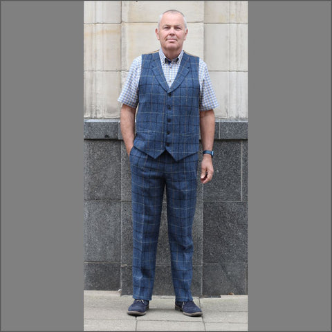 Harris Tweed Ensay Blue Marl Waist Coat`