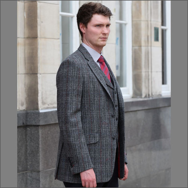 Harris Tweed Grey, Wine Check Jacket=