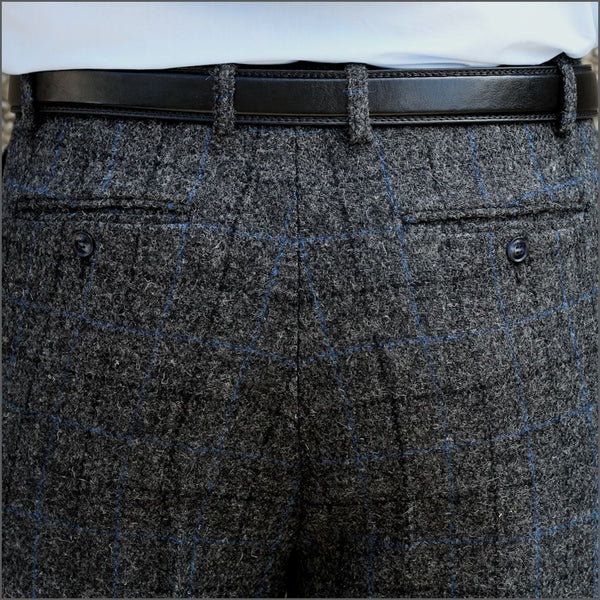 Harris Tweed Charcoal, Blue checked Trousers=