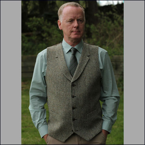 Harris Tweed Fawn Herringbone Waist Coat=