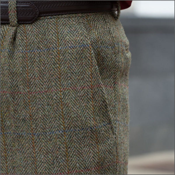 Harris Tweed Beige/Olive Herringbone Trousers=
