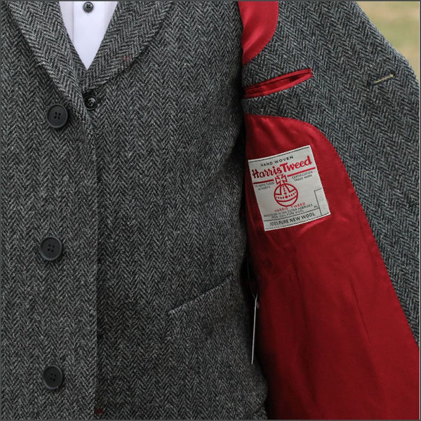 Harris Tweed Dark Grey Herringbone Overcoat*