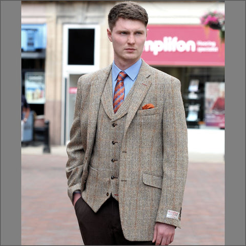 Harris Tweed Lt Fawn Herringbone Check Jacket=
