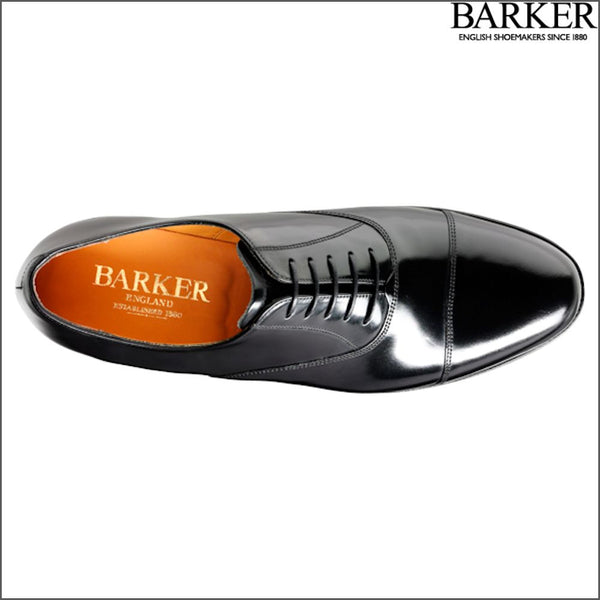 Barker Arnold Black Hi-Shine Oxford Toe Cap.