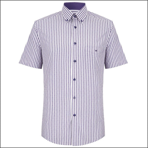 Drifter Ivano Purple & White Stripe SS Shirt=